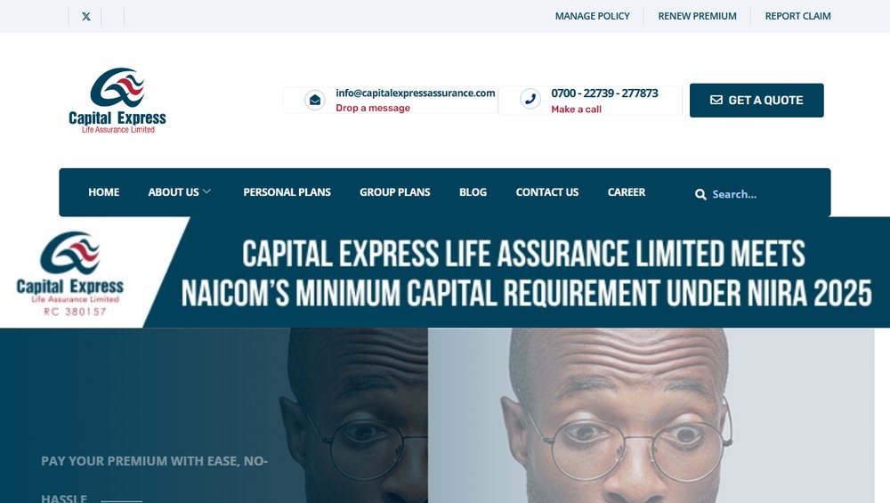 Preview of the Capital Express Life Assurance website